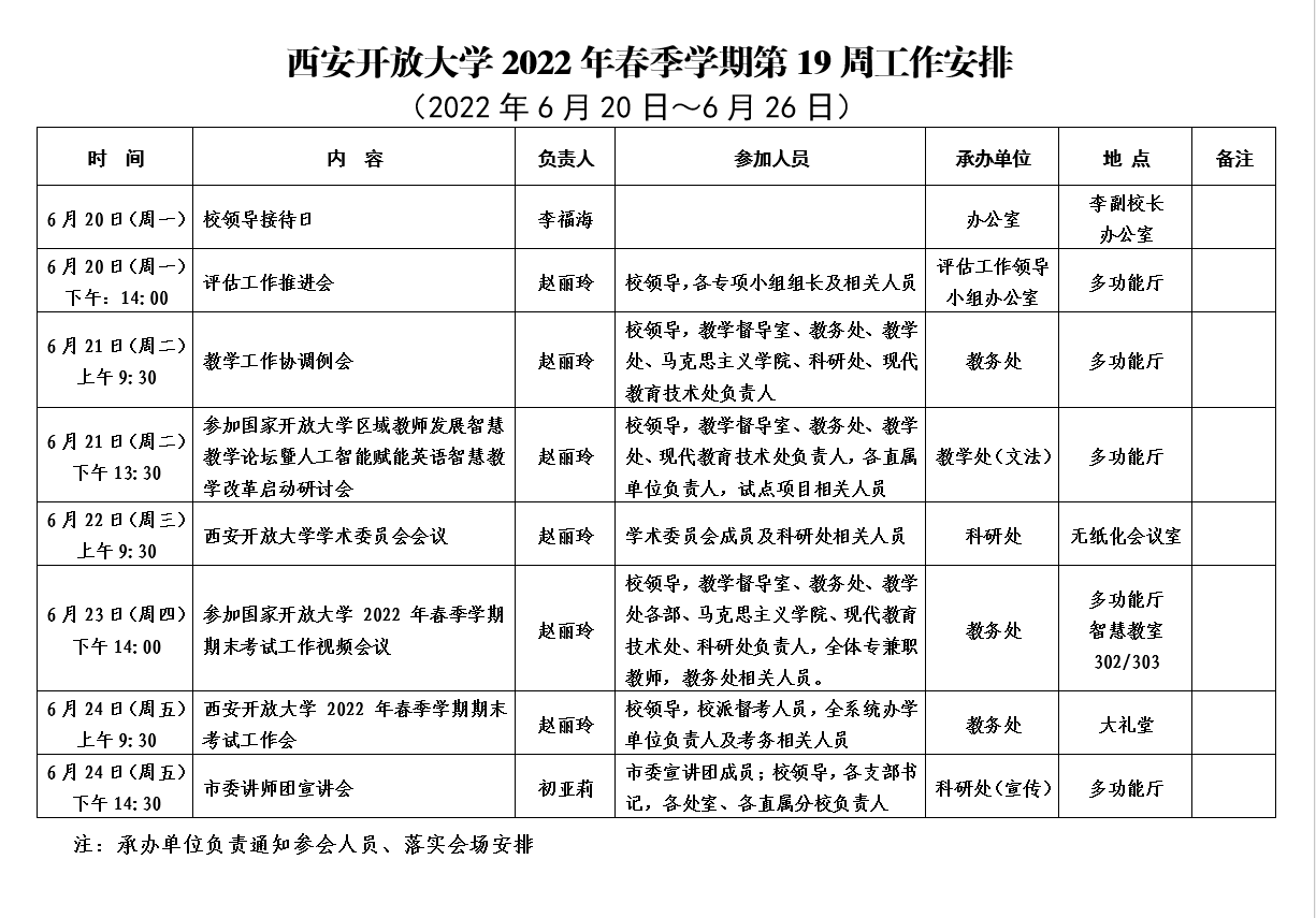 西安开放大学2022年春季学期第19周工作安排.png